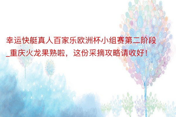 幸运快艇真人百家乐欧洲杯小组赛第二阶段_重庆火龙果熟啦，这份采摘攻略请收好！