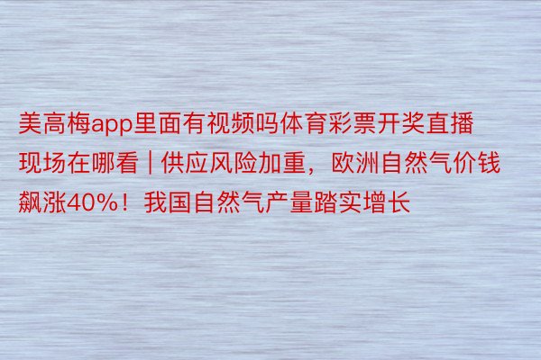 美高梅app里面有视频吗体育彩票开奖直播现场在哪看 | 供应风险加重，欧洲自然气价钱飙涨40%！我国自然气产量踏实增长