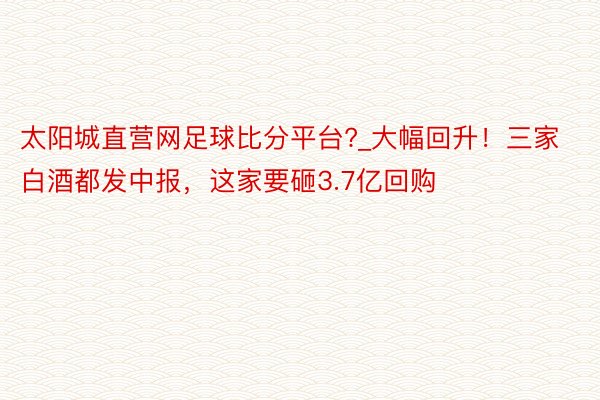 太阳城直营网足球比分平台?_大幅回升！三家白酒都发中报，这家要砸3.7亿回购
