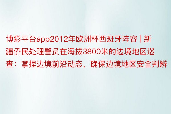 博彩平台app2012年欧洲杯西班牙阵容 | 新疆侨民处理警员在海拔3800米的边境地区巡查：掌捏边境前沿动态，确保边境地区安全判辨