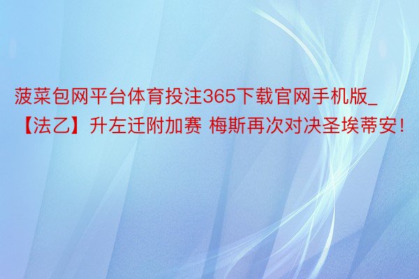 菠菜包网平台体育投注365下载官网手机版_【法乙】升左迁附加赛 梅斯再次对决圣埃蒂安！