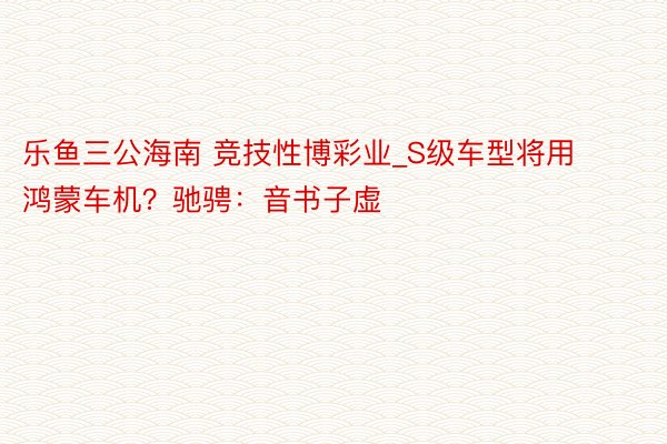 乐鱼三公海南 竞技性博彩业_S级车型将用鸿蒙车机？驰骋：音书子虚
